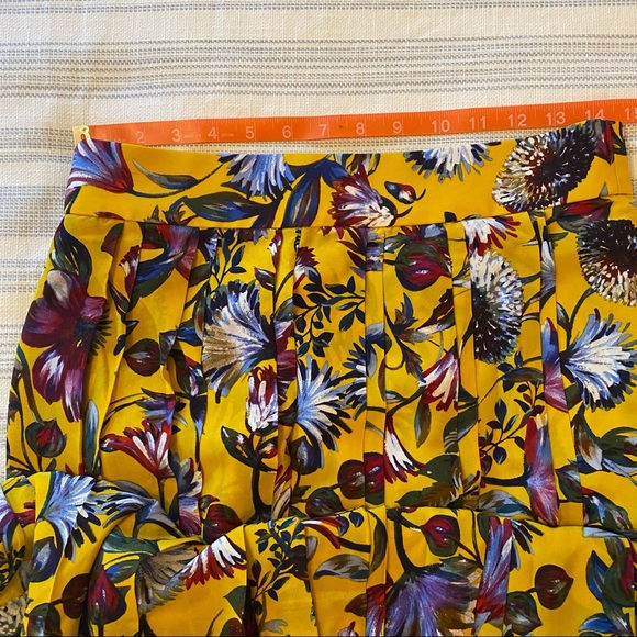 J crew yellow gold purple blue floral silk pleated skirt size 4 - Picture 2 of 9